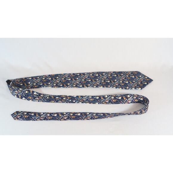 Crooks & Creed London Mens Neck Tie Gold Theme Midnight Blue White - Picture 2 of 4